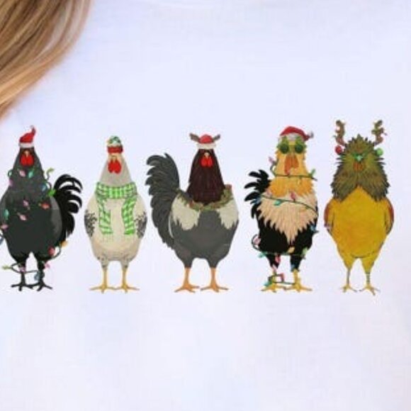 Merry Christmas Chicken Shirt, Chickmas Tee, Cute Chicken in Sata Tee - Picture 2 of 4